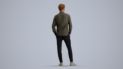 realistic 3D human man casual standing, archviz people FBX OBJ for Blender, front view render