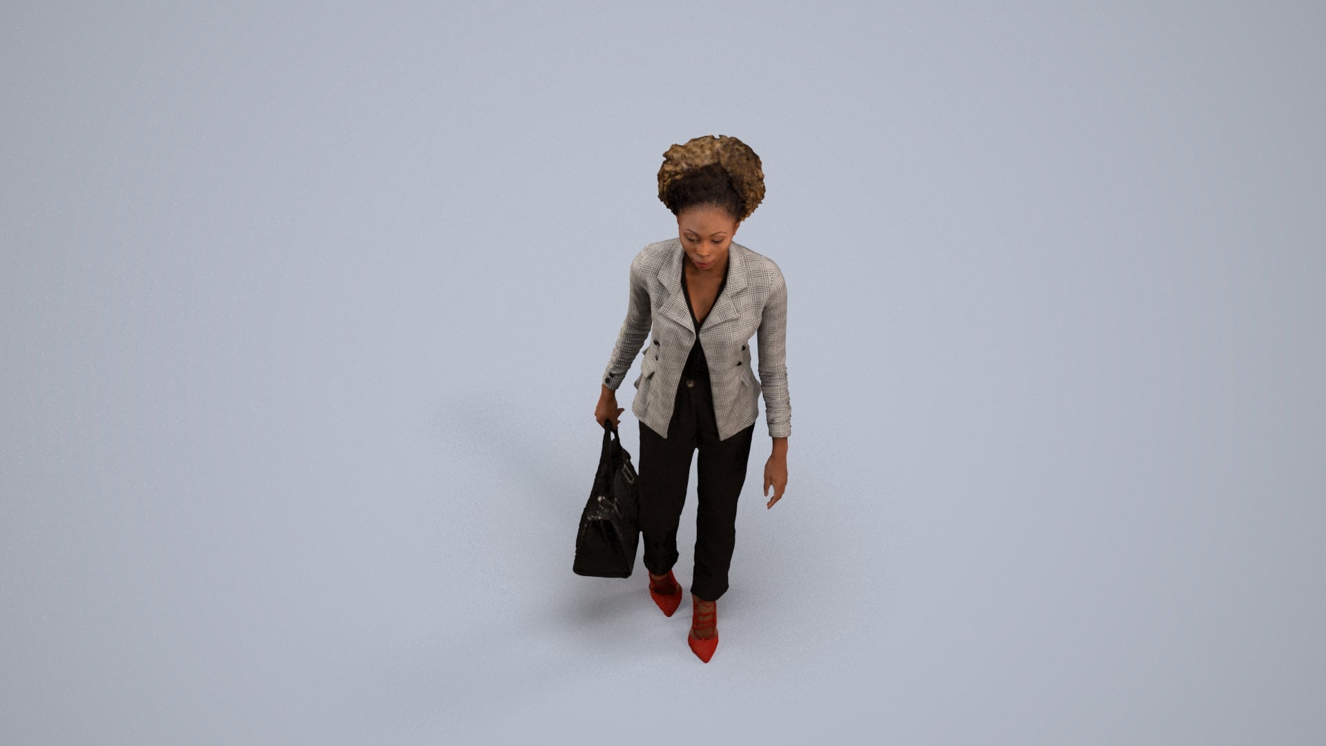 realistic 3D woman business walking, scanned archviz people for Blender and 3ds Max, back view render
