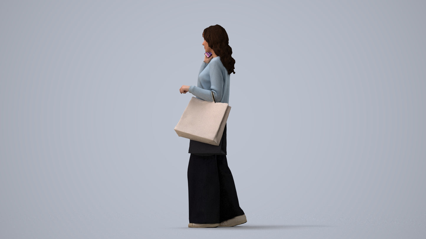 realistic 3D people woman casual walking, render-ready for V-Ray and Corona, FBX OBJ, three-quarter view render