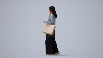 realistic 3D people woman casual walking, render-ready for V-Ray and Corona, FBX OBJ, three-quarter view render