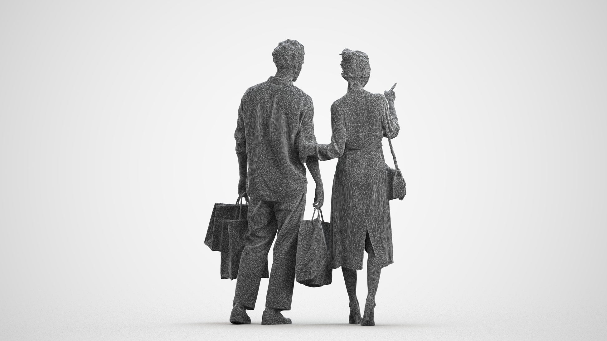 photogrammetry 3D man casual shopping, realistic human model archviz FBX, wireframe front view