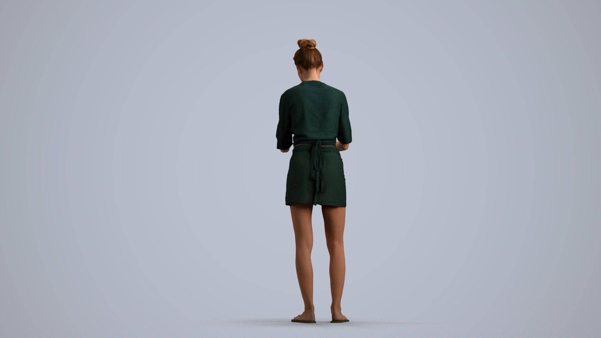 realistic 3D woman casual standing, scanned archviz people for Blender and 3ds Max, front view render