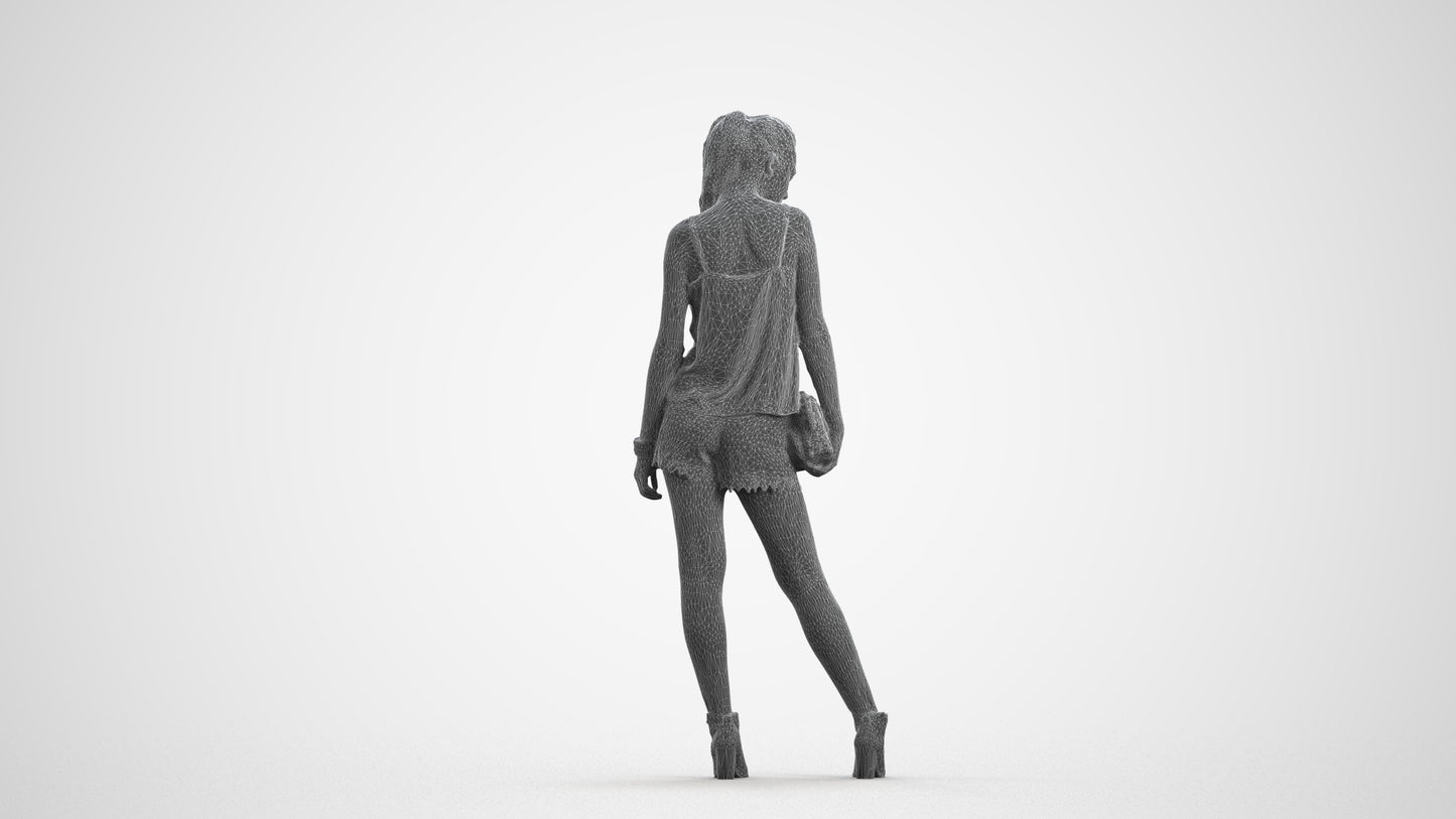 3D people model girl casual standing, scanned human for 3ds Max rendering, wireframe front view