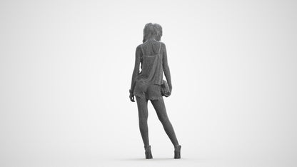 3D people model girl casual standing, scanned human for 3ds Max rendering, wireframe front view