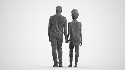 3D human model woman casual couple, photogrammetry scanned person for archviz, wireframe front view