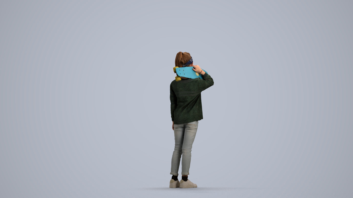 realistic 3D human girl casual kids, archviz people FBX OBJ for Blender, front view render