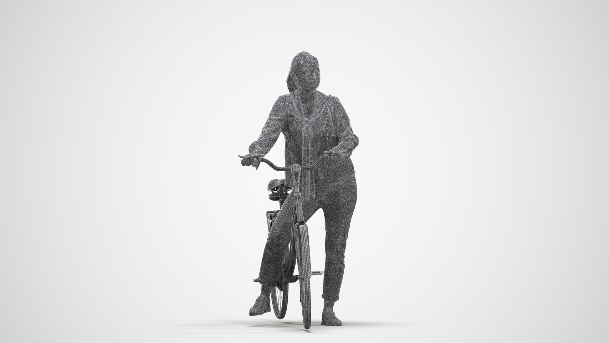 3D scanned woman cycling casual, photorealistic archviz people for Enscape and SketchUp, three-quarter front view render