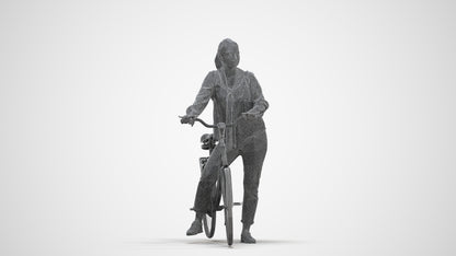 3D scanned woman cycling casual, photorealistic archviz people for Enscape and SketchUp, three-quarter front view render