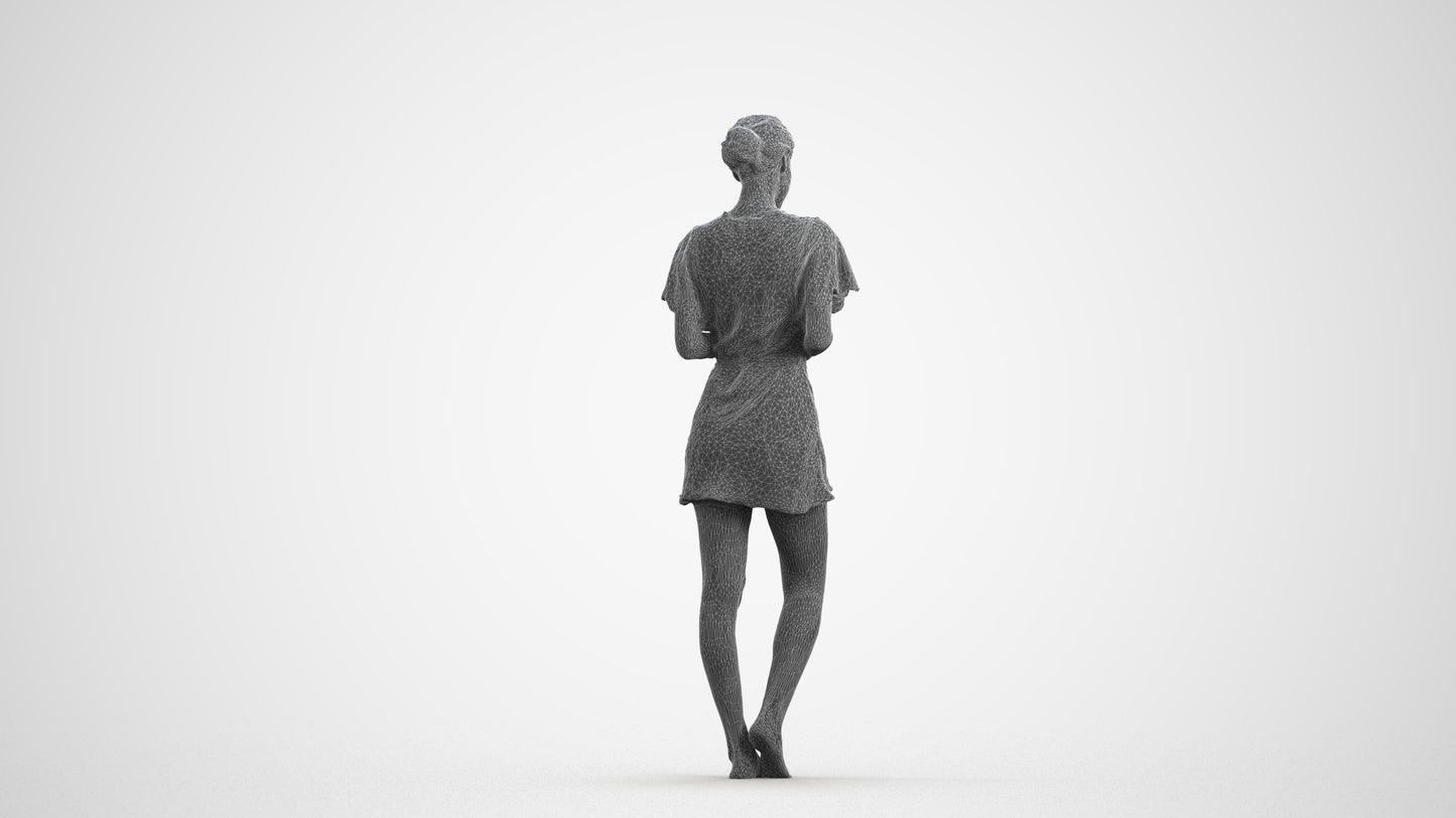 3D scanned woman bathroom, photorealistic archviz people for Enscape and SketchUp, wireframe front view