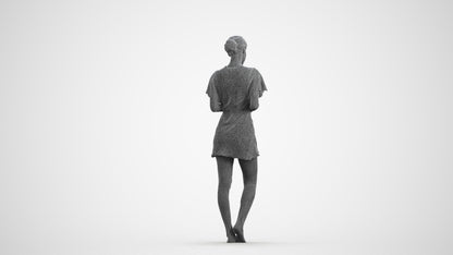 3D scanned woman bathroom, photorealistic archviz people for Enscape and SketchUp, wireframe front view