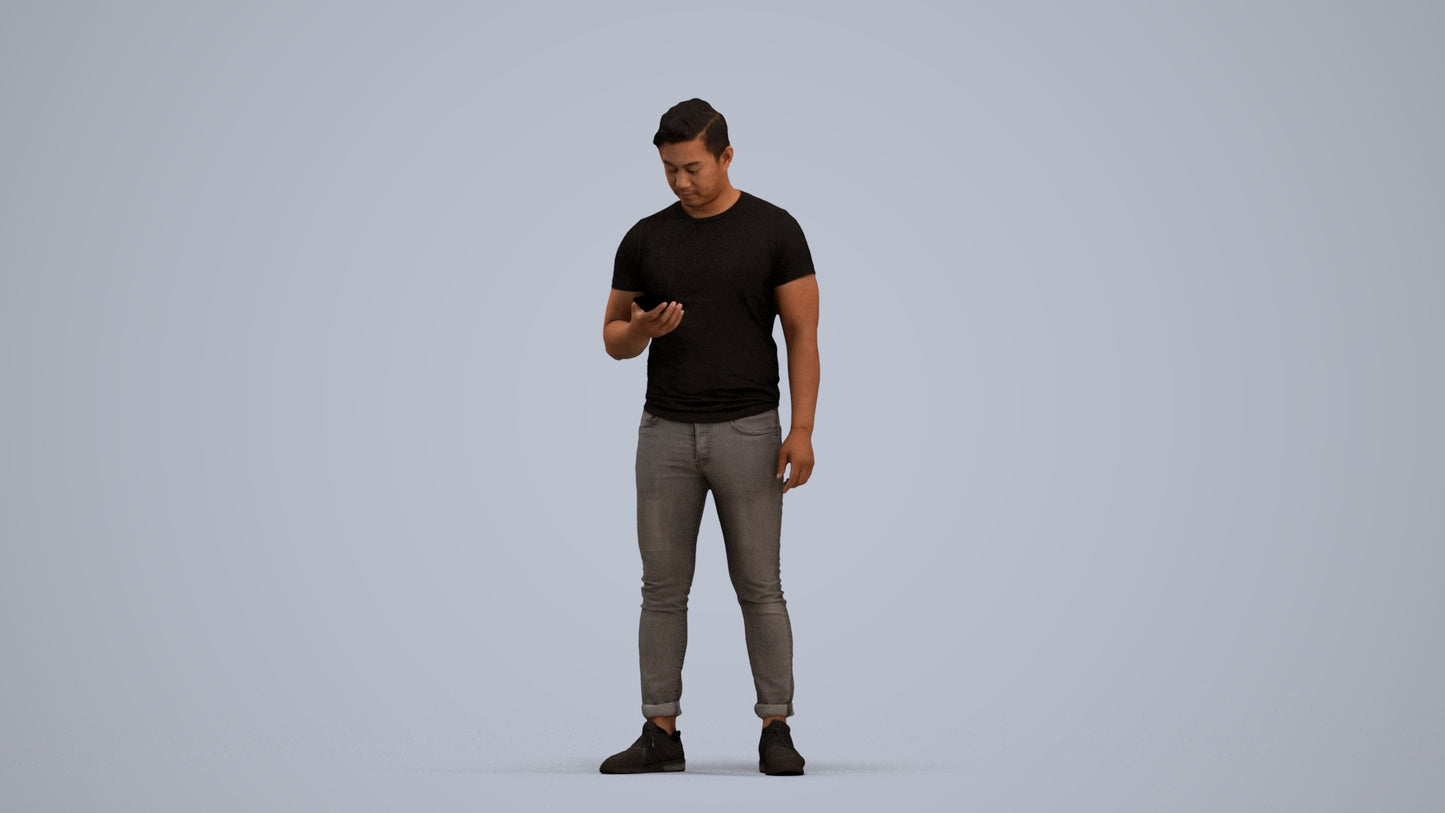 photogrammetry 3D man casual standing, realistic human model archviz FBX, standing pose render