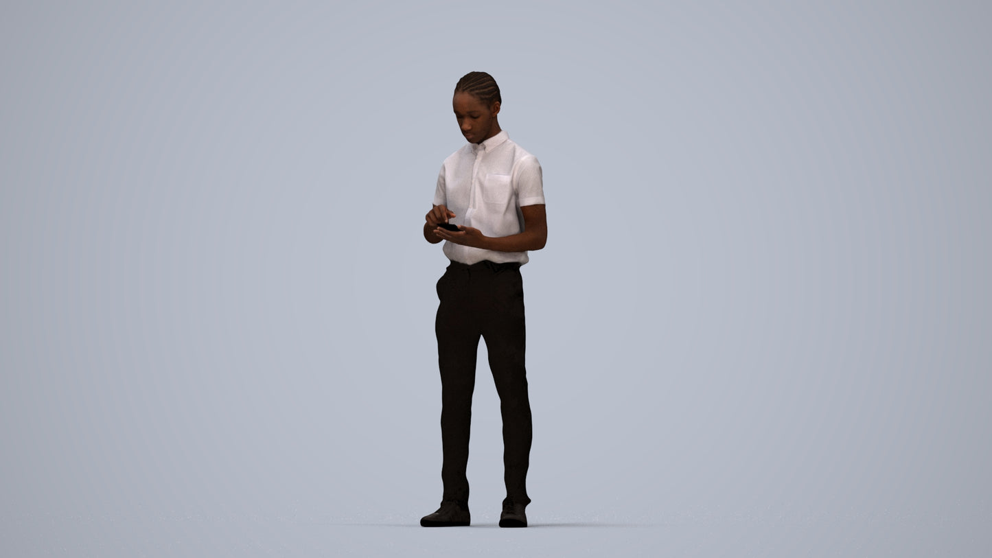 3D human model boy hospitality, photogrammetry scanned person for archviz, top-down view render
