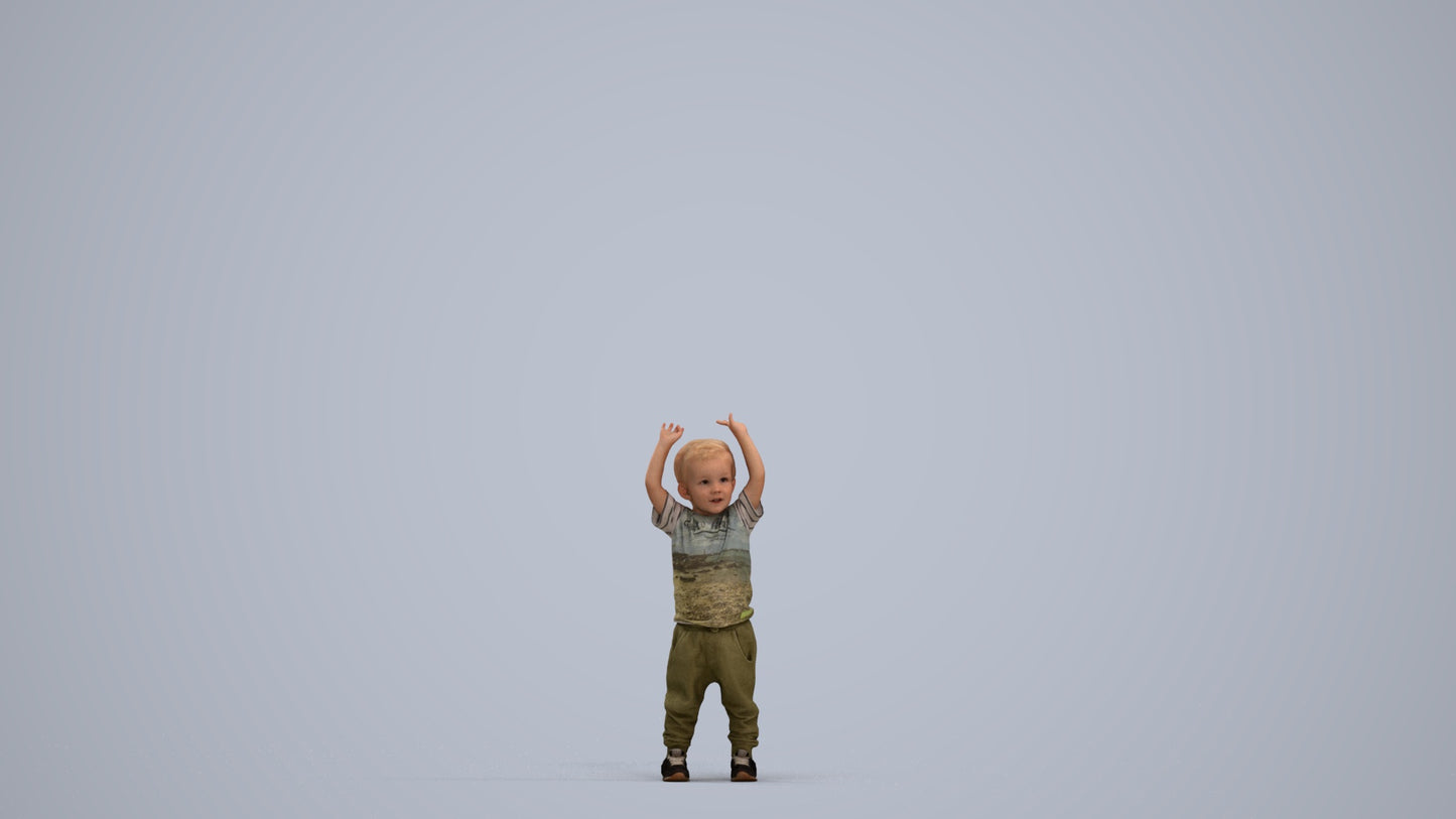 3D people model boy casual kids, scanned human for 3ds Max rendering, standing pose render