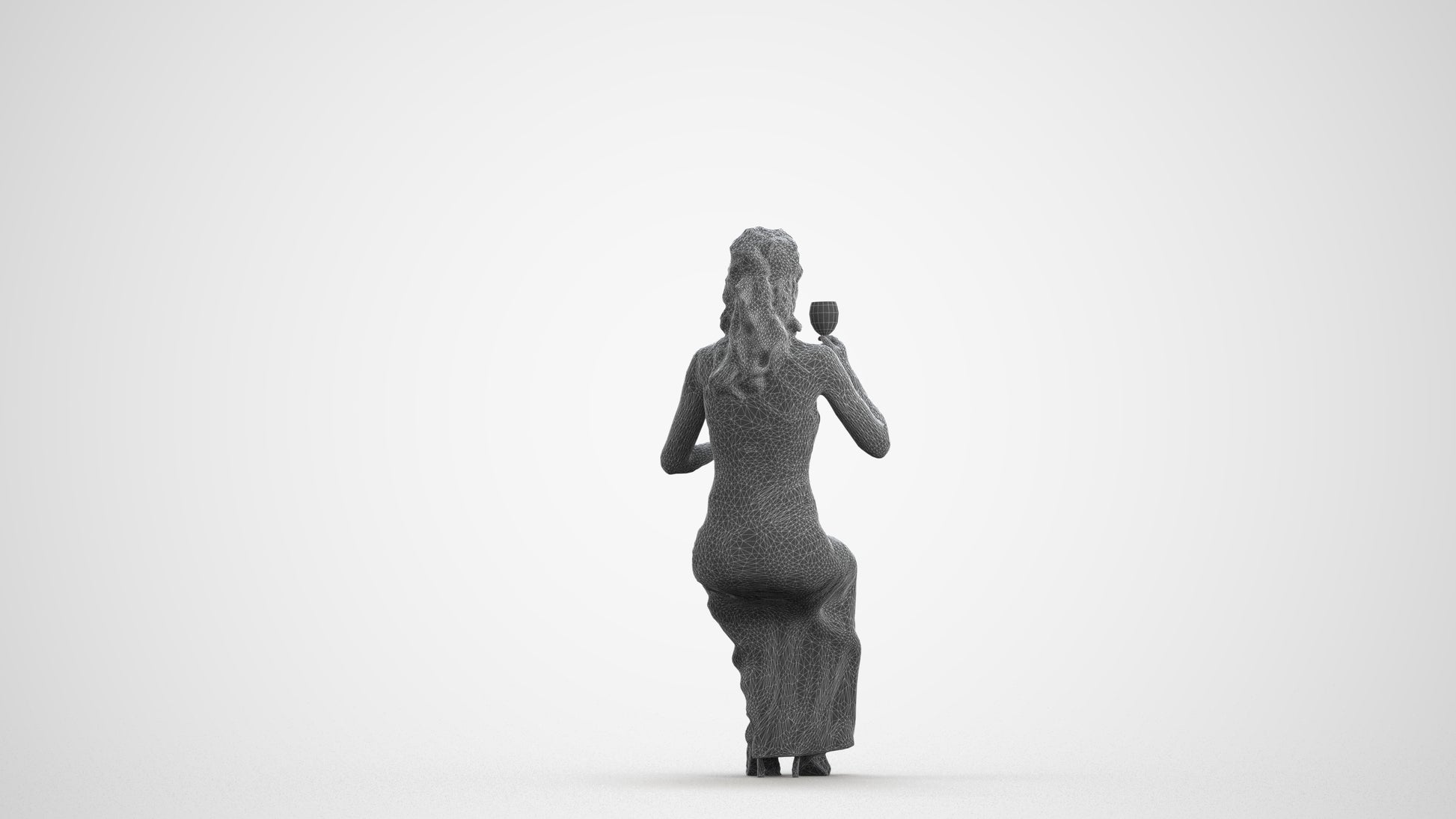 3D human model woman formal formalaffairs, photogrammetry scanned person for archviz, wireframe front view