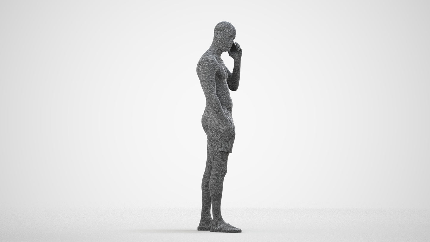 realistic 3D human man pool, archviz people FBX OBJ for Blender, wireframe side view