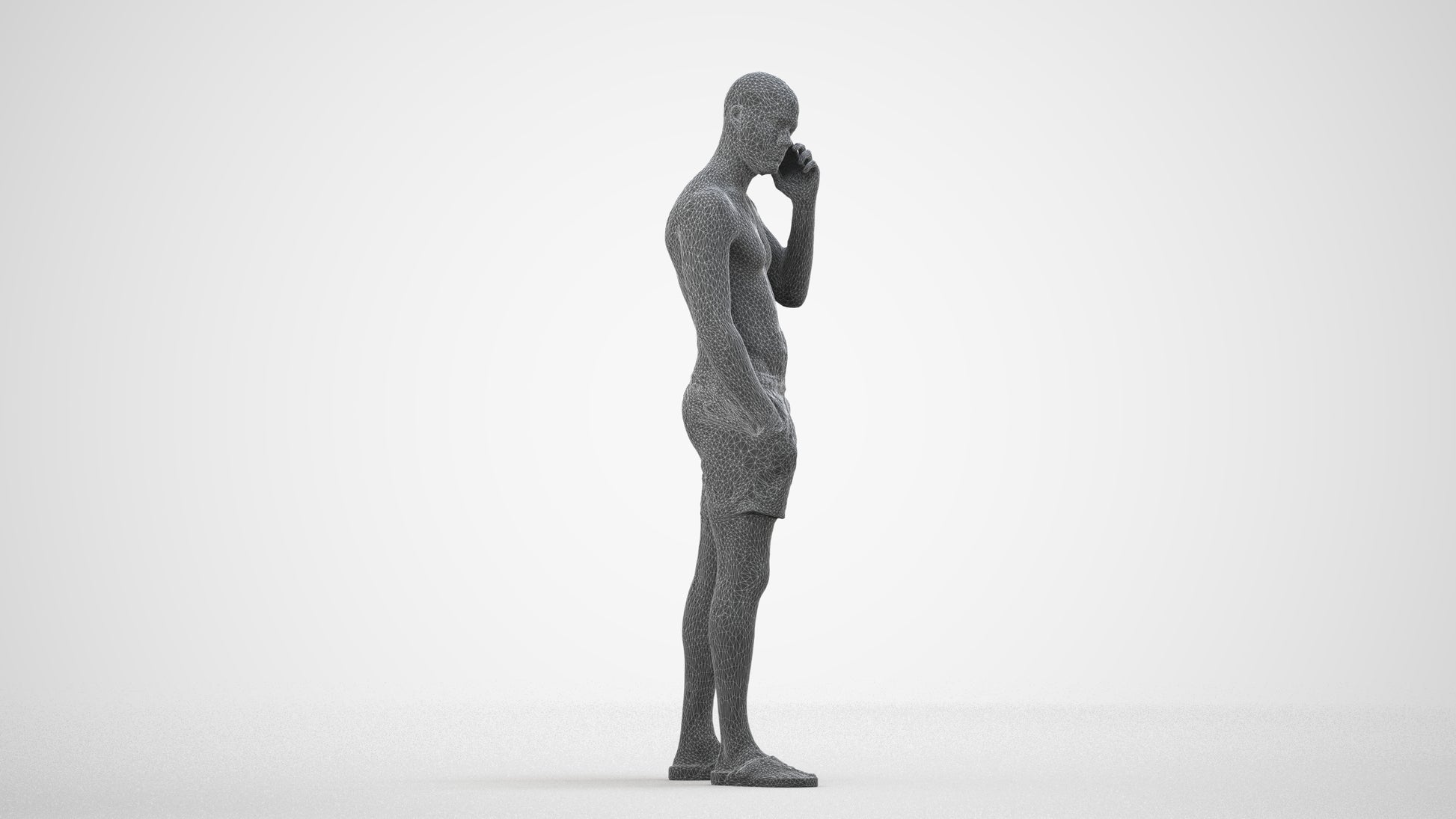 realistic 3D human man pool, archviz people FBX OBJ for Blender, wireframe side view