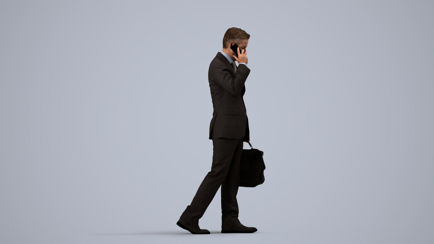 realistic 3D human man business, archviz people FBX OBJ for Blender, side view render