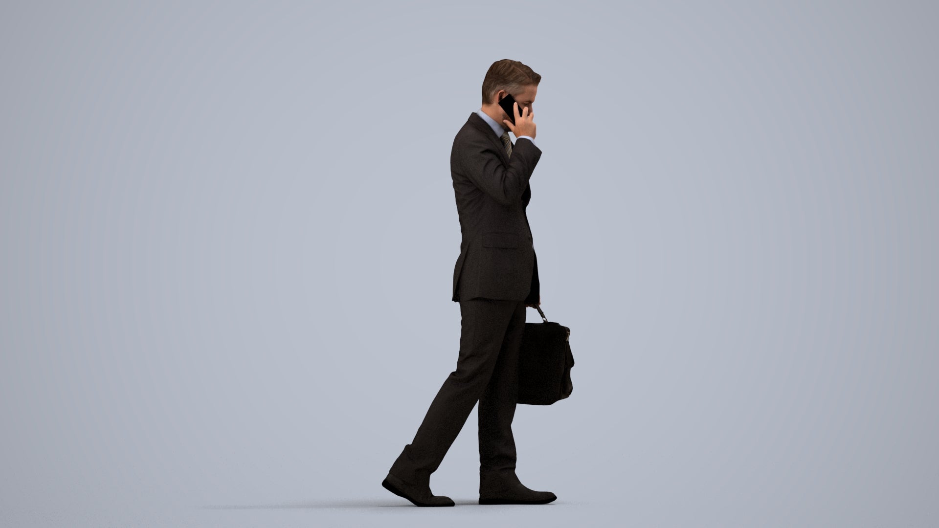 realistic 3D human man business, archviz people FBX OBJ for Blender, side view render