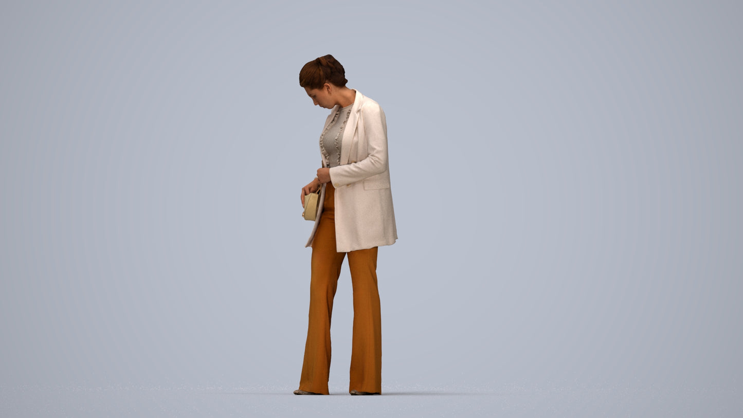 scanned 3D woman business standing, photogrammetry people for Enscape and V-Ray, top-down view render