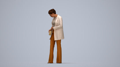 scanned 3D woman business standing, photogrammetry people for Enscape and V-Ray, top-down view render