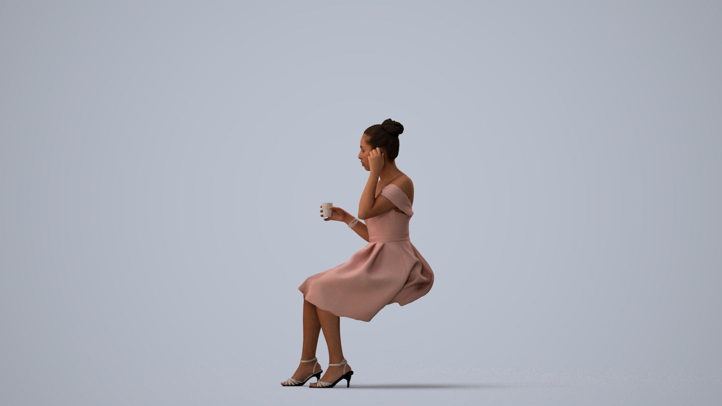 3D scanned woman formalaffairs formal, photorealistic archviz people for Enscape and SketchUp, three-quarter view render