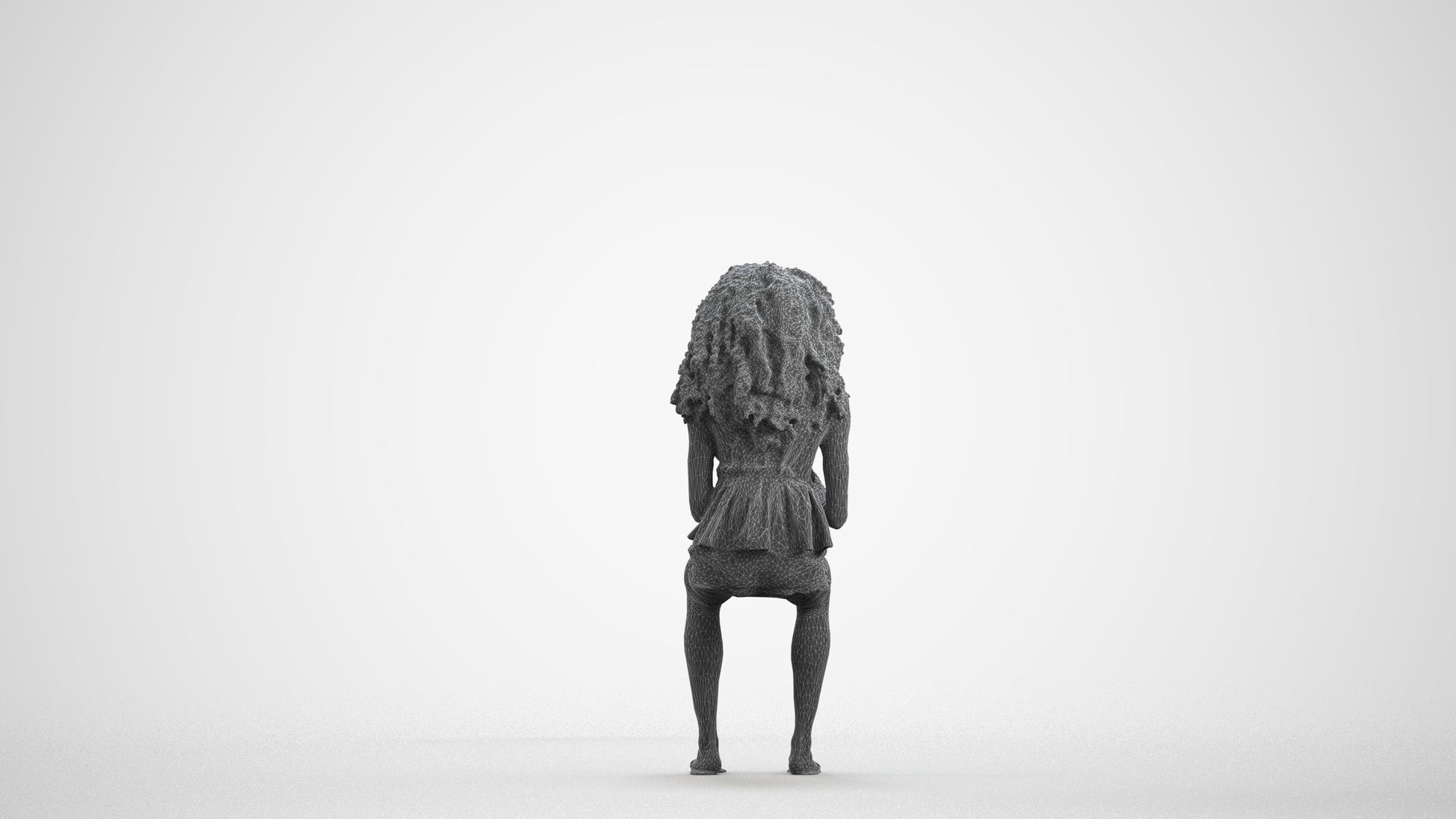 realistic 3D woman casual sitting, scanned archviz people for Blender and 3ds Max, wireframe front view