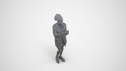 realistic 3D woman casual standing, scanned archviz people for Blender and 3ds Max, wireframe three-quarter view