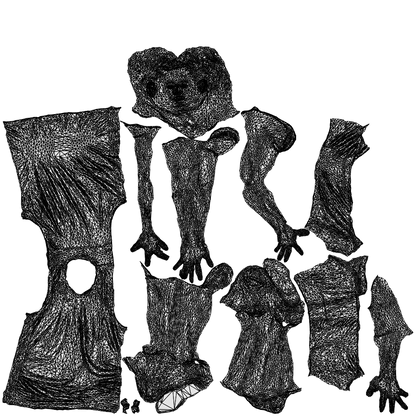 3D people model man sport, scanned human for 3ds Max rendering, wireframe top-down view