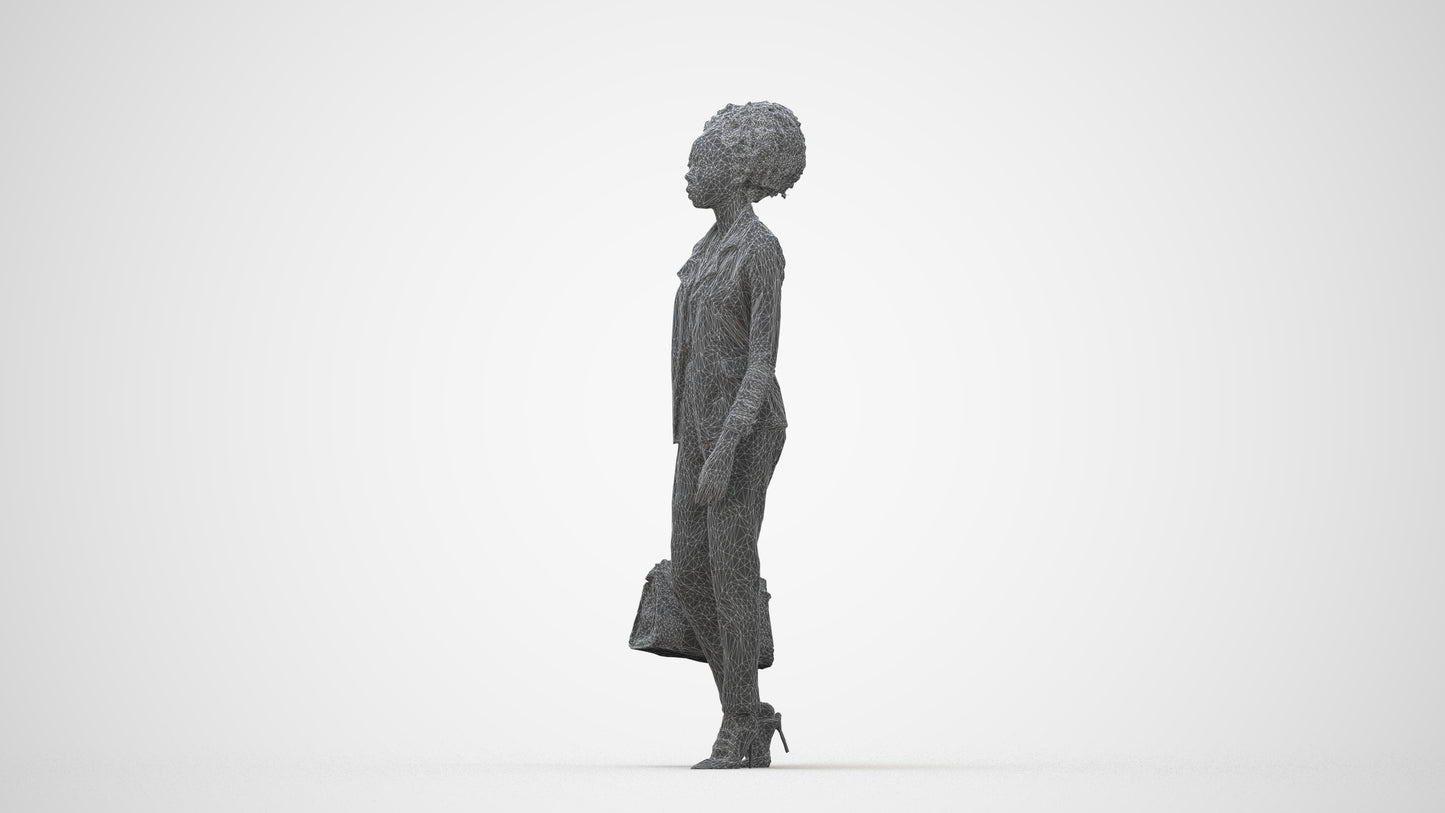 realistic 3D woman business walking, scanned archviz people for Blender and 3ds Max, wireframe back view