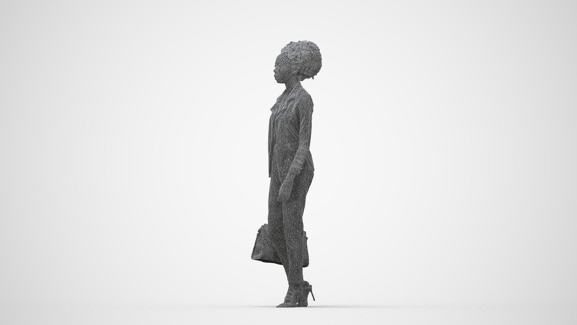 realistic 3D woman business walking, scanned archviz people for Blender and 3ds Max, wireframe back view