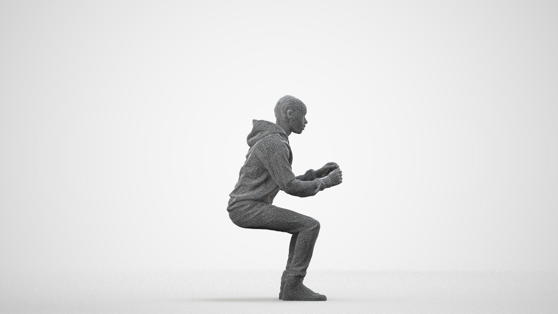 3D people model boy casual kids, scanned human for 3ds Max rendering, wireframe side view