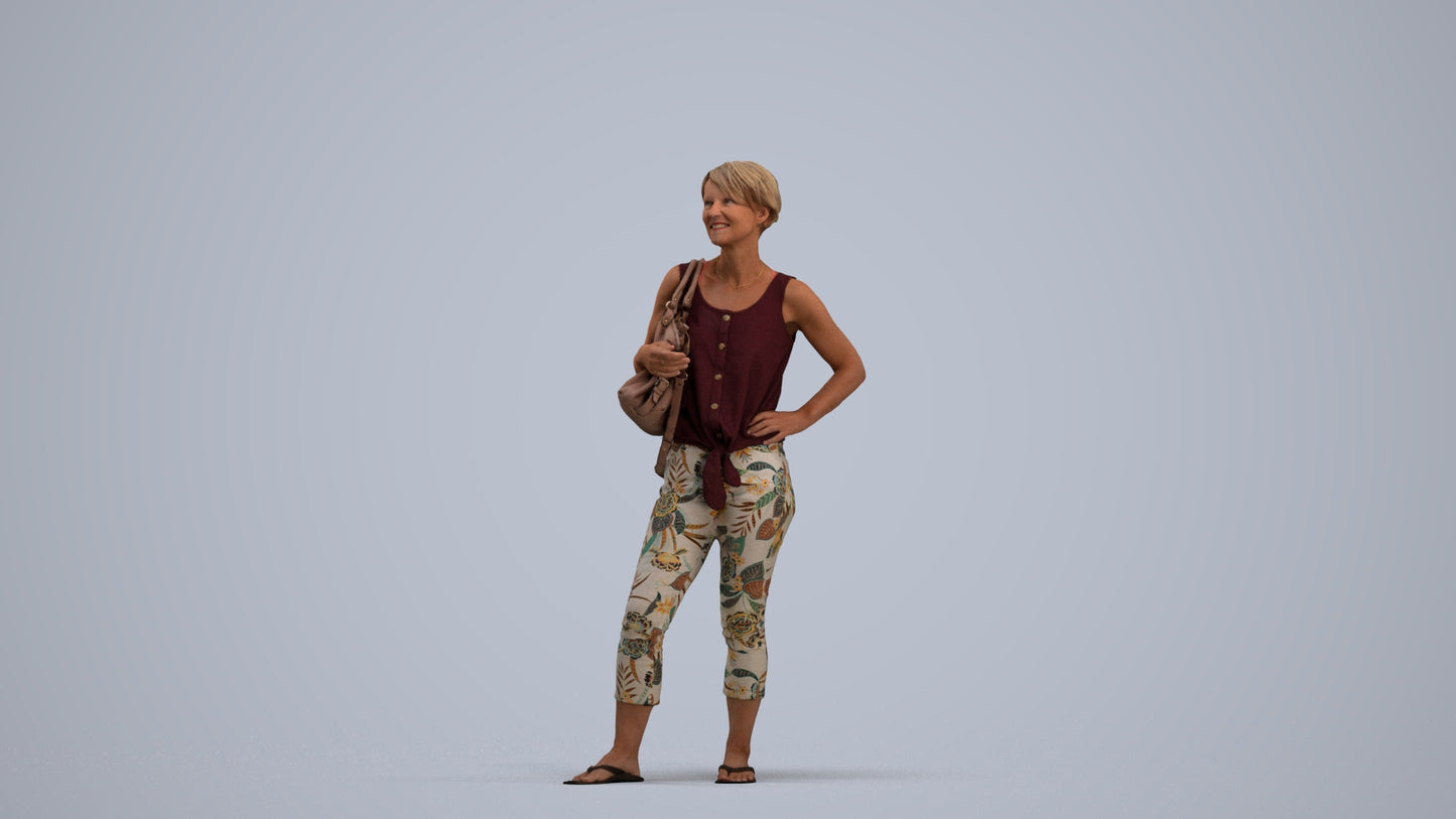 3D people model senior woman standing, scanned human for 3ds Max rendering, standing pose render
