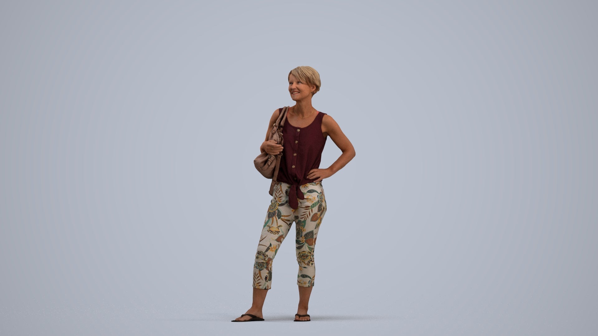 3D people model senior woman standing, scanned human for 3ds Max rendering, standing pose render