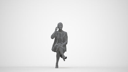 3D human model woman business sitting, photogrammetry scanned person for archviz, wireframe back view