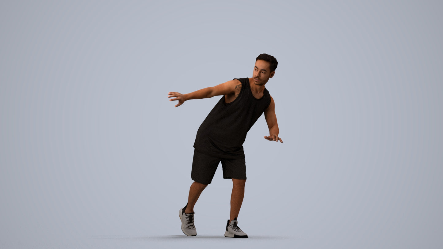 3D people model man sport, scanned human for 3ds Max rendering, side view render