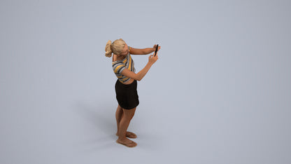 3D human model woman casual standing, photogrammetry scanned person for archviz, back view render