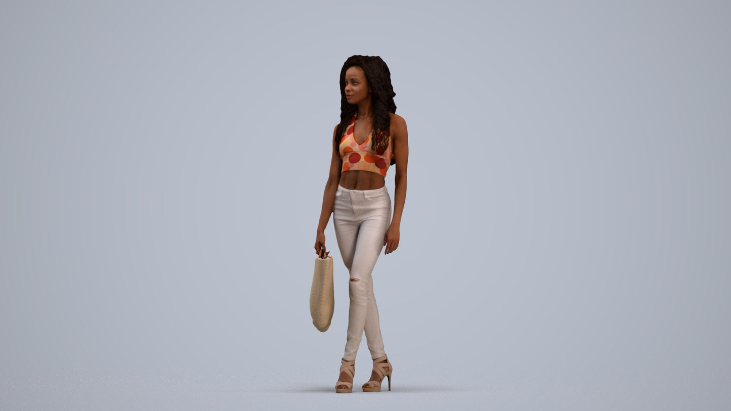 realistic 3D people woman casual walking, render-ready for V-Ray and Corona, FBX OBJ, standing pose render