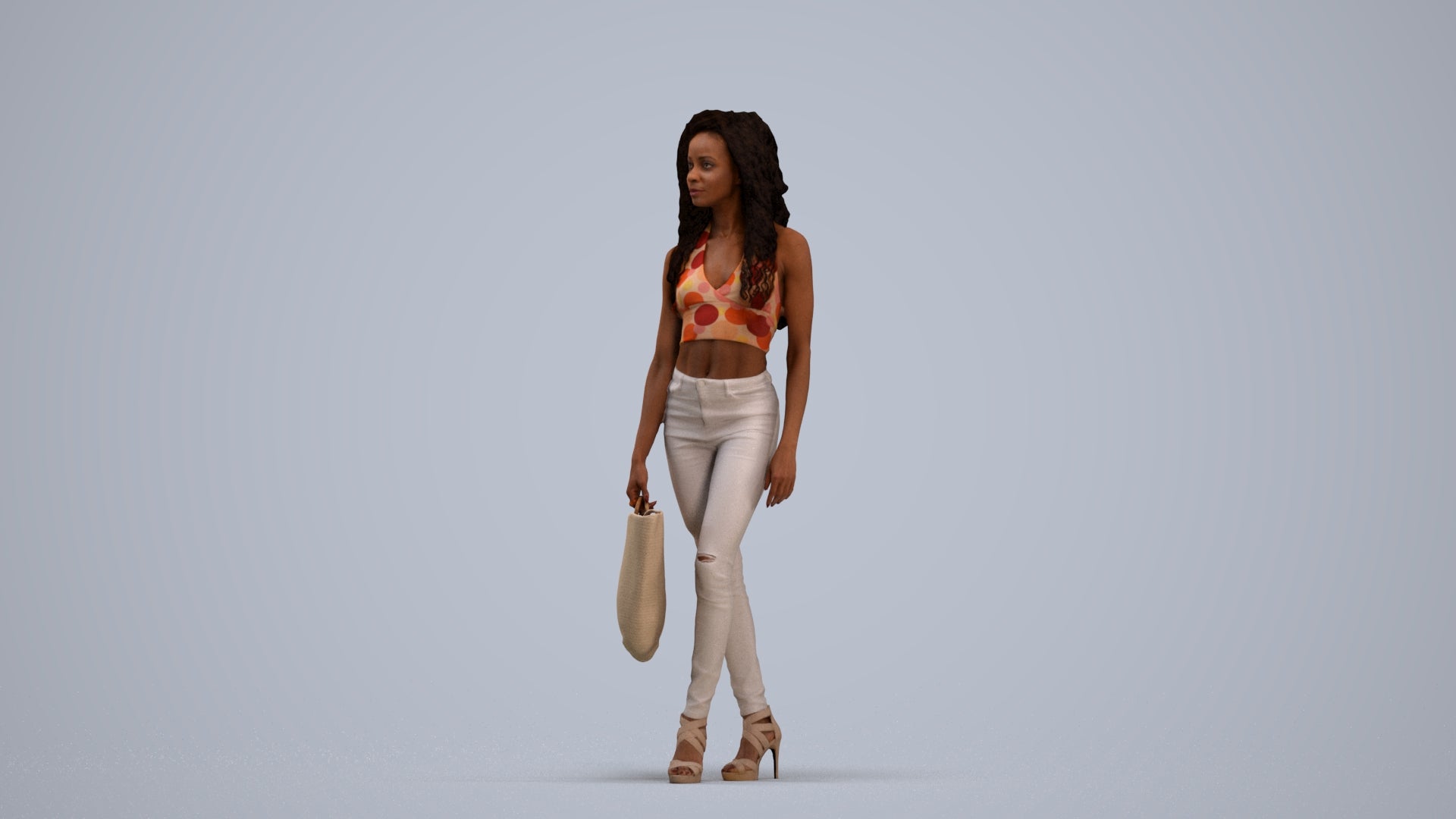 realistic 3D people woman casual walking, render-ready for V-Ray and Corona, FBX OBJ, standing pose render