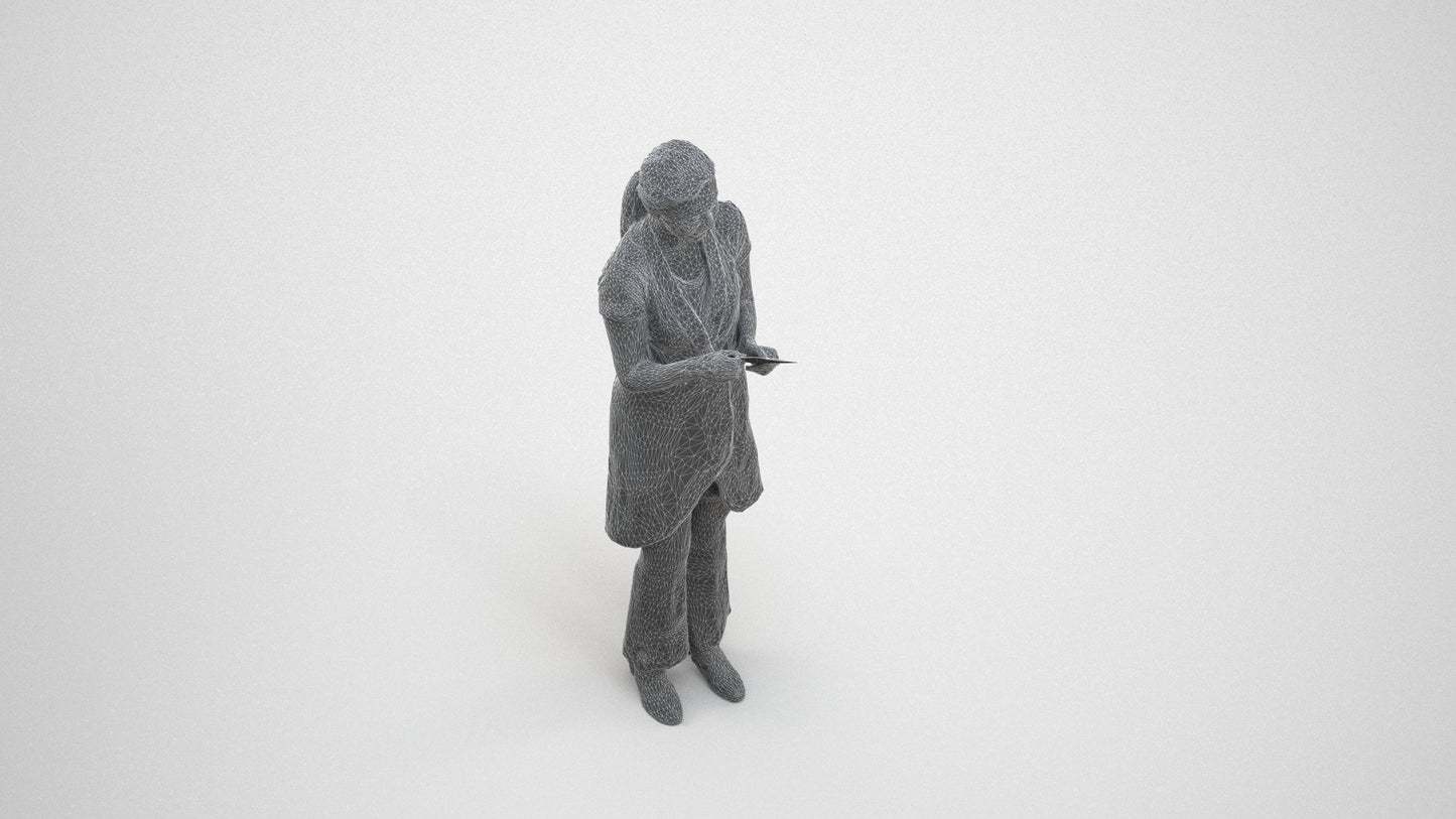 realistic 3D woman hospitality, scanned archviz people for Blender and 3ds Max, wireframe three-quarter view