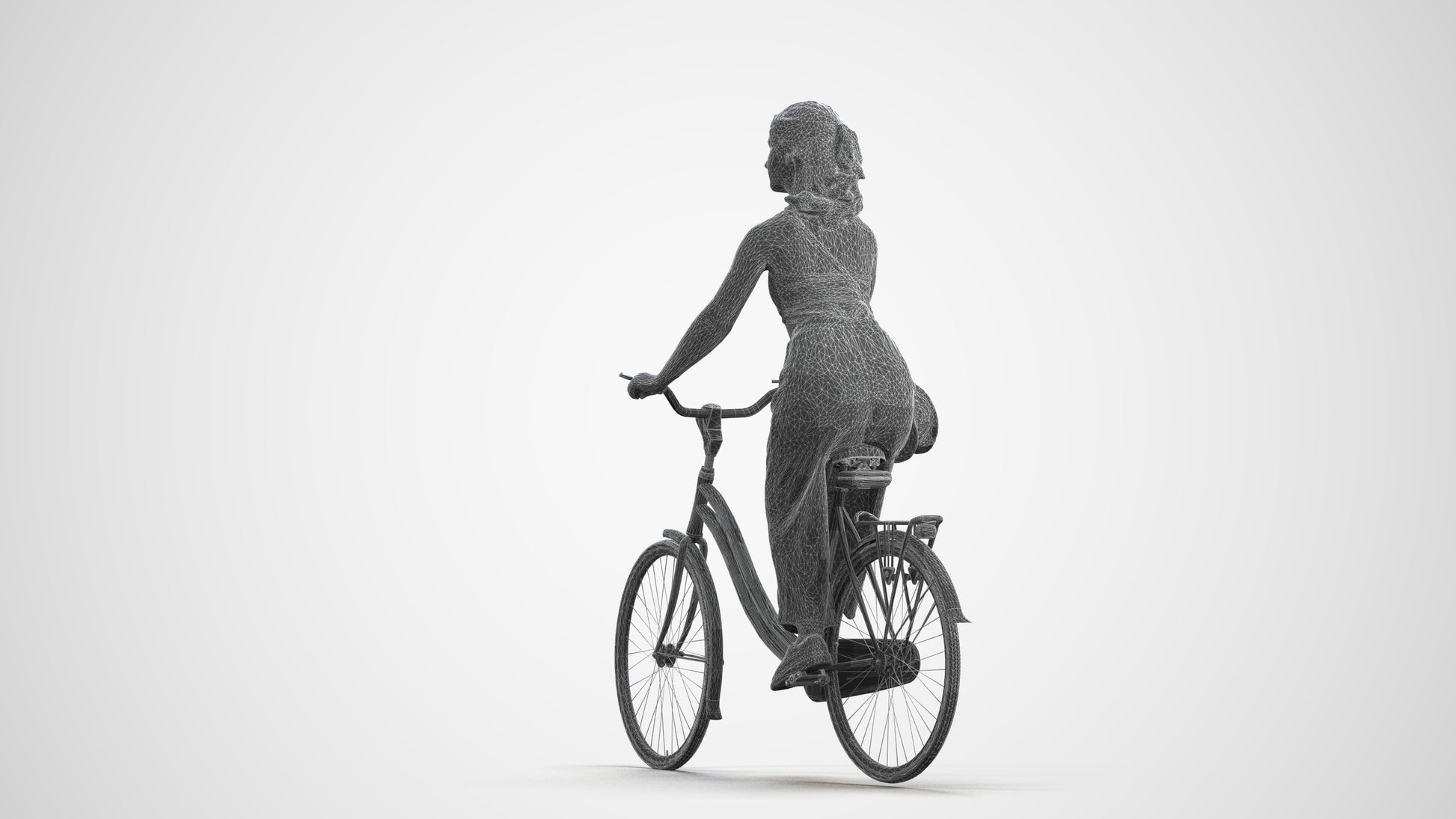 realistic 3D human girl casual cycling, archviz people FBX OBJ for Blender, wireframe front view
