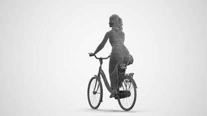 realistic 3D human girl casual cycling, archviz people FBX OBJ for Blender, wireframe front view