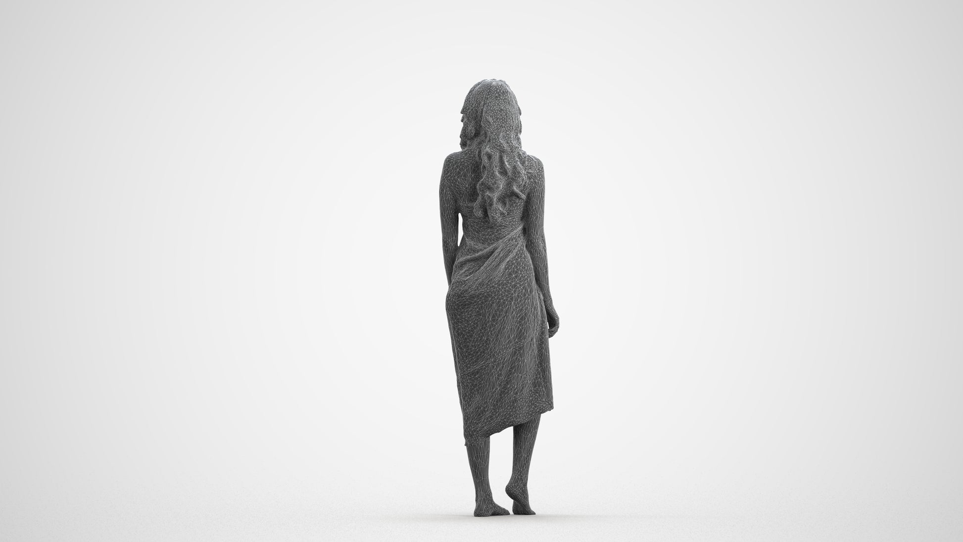 3D human model woman pool, photogrammetry scanned person for archviz, wireframe front view