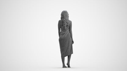 3D human model woman pool, photogrammetry scanned person for archviz, wireframe front view
