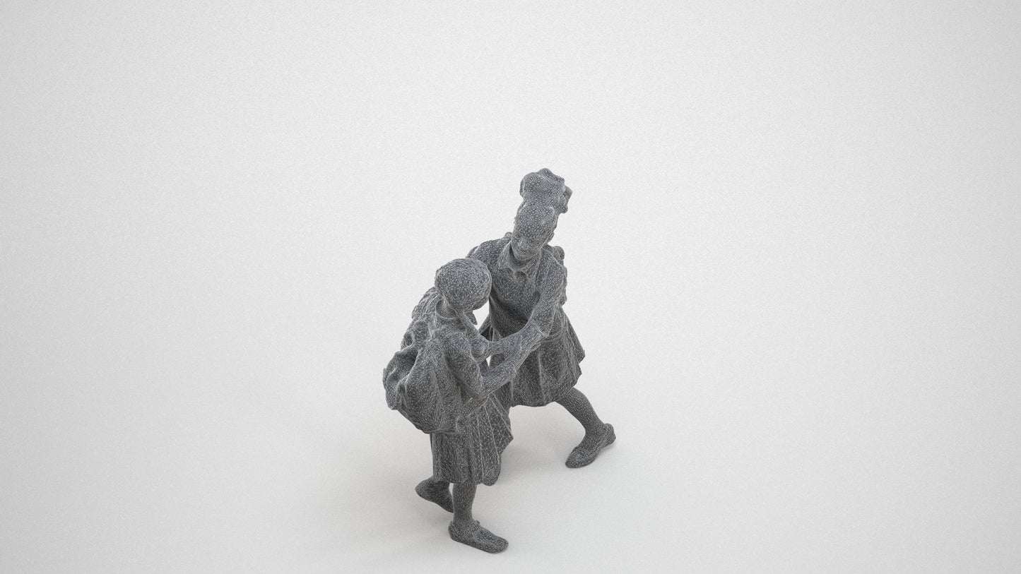 realistic 3D human girl kids, archviz people FBX OBJ for Blender, wireframe three-quarter view