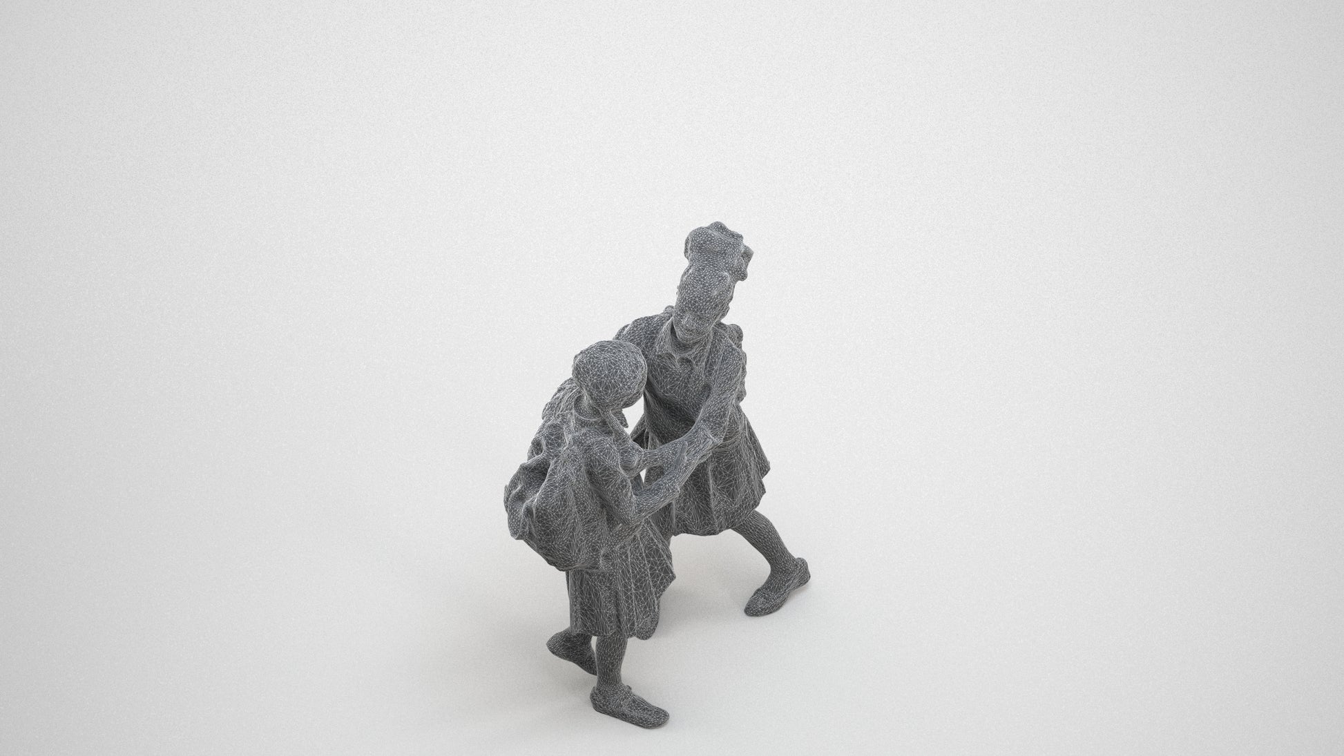 realistic 3D human girl kids, archviz people FBX OBJ for Blender, wireframe three-quarter view
