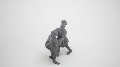 realistic 3D human girl kids, archviz people FBX OBJ for Blender, wireframe three-quarter view