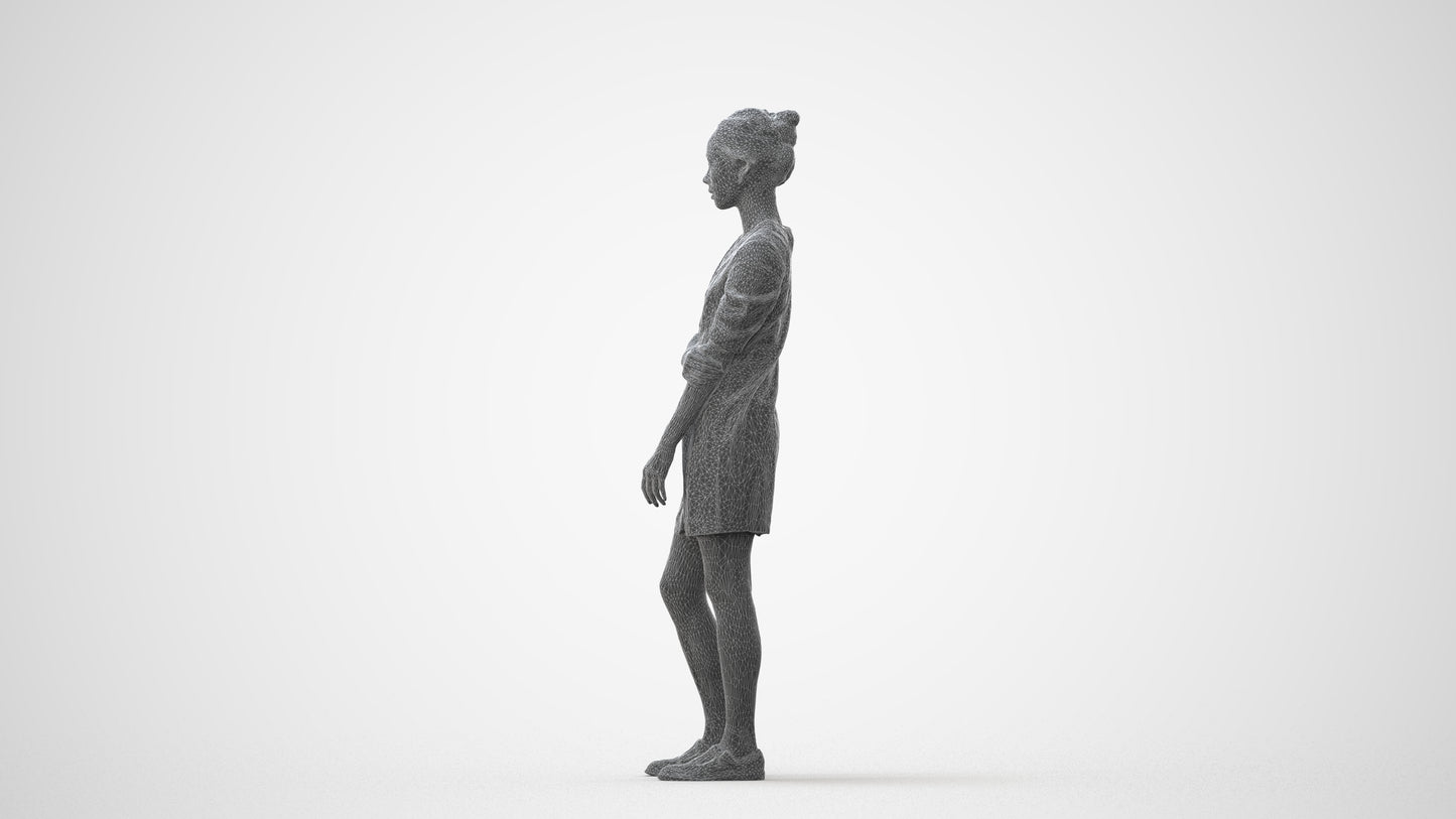 realistic 3D human woman business standing, archviz people FBX OBJ for Blender, square thumbnail