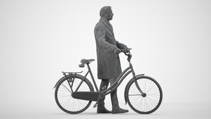 photogrammetry 3D man cycling, realistic human model archviz FBX, wireframe side view