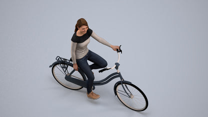 realistic 3D human woman casual cycling, archviz people FBX OBJ for Blender, back view render
