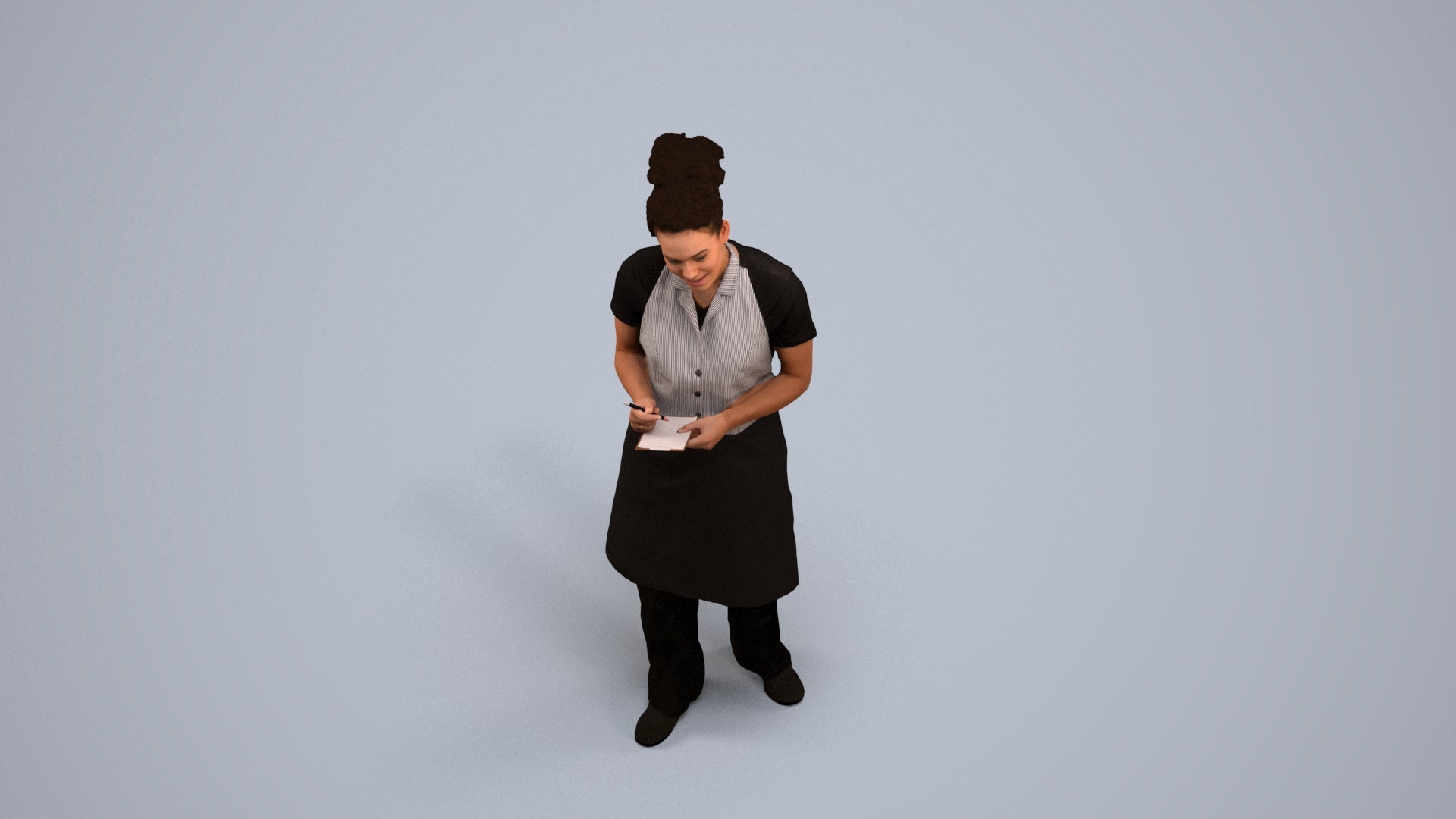 realistic 3D people woman hospitality, render-ready for V-Ray and Corona, FBX OBJ, back view render